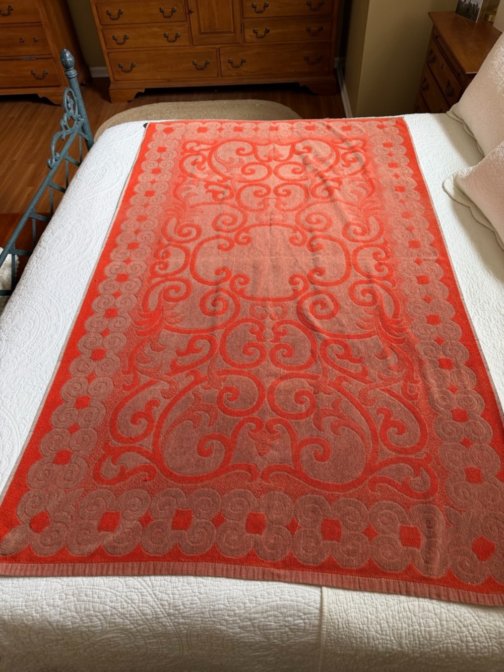 Vintage 70’s orange bath towel, beach towel, bath sheet British Hong Kong